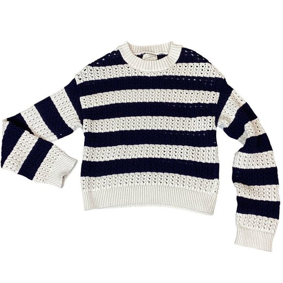 Universal Thread Striped Long Sleeve Open Knit Sweater M Blue & White 317H - Picture 3 of 8